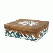 Boites carton carrées "Chalet" montagnes enneigées 35x35x12+33x33x11cm - par 10