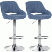 CLP Lot de 2 tabourets de bar Milet tissu Bleu/Métal chromé - bleu textile 324406 CLP Lot de 2 tabourets de bar Milet tissu Bleu/Métal chromé - bleu textile 324406