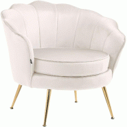 Décoshop26 - Fauteuil lounge chaise de chaise rembourrée avec coutures décoratives revêtement en velours crème et pieds métal doré FAL101554 -_0