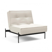 INNOVATION LIVING  FAUTEUIL DESIGN SPLITBACK LAUGE BOUCLÉ OFF WHITE CONVERTIBLE LIT 90*115 CM PIEDS ACIER NOIR MAT