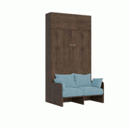 Itamoby Lit double escamotable français Kentaro 140 cm avec canapé et élément mural noir et bleu clair - bleu 8050598059616