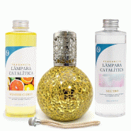 MamaManuela Pack Economies Lampe Catalytique Mosaïque Or + Parfum Agrumes d'Hiver (500ml) + Nettoyant Neutre (200ml) + Mèche de Recharge - MM-LCAT-2