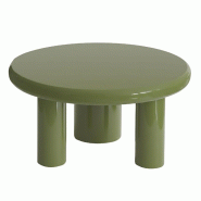 Oviala Business Table basse ronde 100 cm en MDF effet laqué vert olive - vert 114308