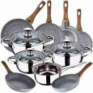 San Ignacio - Batterie de cuisine 16/16/18/20 cm en acier inoxydable avec ensemble de poêles Daimiel 18/20/22/24/26/28 cm en aluminium forgé - multi