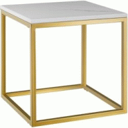 Tectake Table d'appoint en marbre Alysia, carré - blanches/dorées - 405943 - blanc pierre 405943