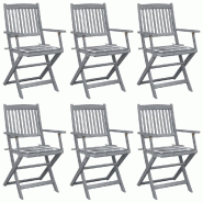 VidaXL Chaises Pliables D Extérieur Lot De 6 Et Coussins Bois D Acacia - gris 3065421