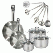 Batterie de cuisine avec 2 poêles 24/28 cm et 3 faitouts 20/24/16 cm avec 6 ustensiles de cuisine Fackelmann Etherna Brillant Oxford - gris inox 3176_0