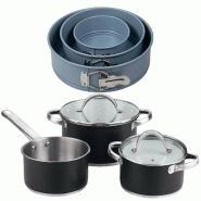 BERGNER - Batterie de cuisine 5 pièces 16/18/20 cm en acier inoxydable compatible induction avec ensemble de 3 moules ronds pour four Ø12/Ø18/Ø22