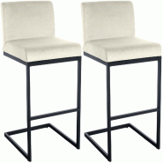 CLP Lot de 2 tabourets de bar Hopewell en velours Métal HBT: 104x43x53 cm Crème - beige métal 328674