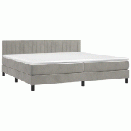 Décoshop26 - Cadre de lit LED avec sommier tête de lit matelas surmatelas 200x200 cm tissu velours gris clair TDL0207770 - gris 3001230388002