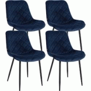 Décoshop26 - Lot de 4 chaises de salle à manger en tissu velours confortable bleu pieds métal noir couture losange CDS10424 - bleu 3002484732696 Décoshop26 - Lot de 4 chaises de salle à manger en tissu velours confortable bleu pieds métal noir couture losange CDS10424 - bleu 3002484732696