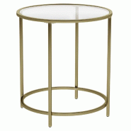 Helloshop26 - Table d'appoint ronde plateau en verre trempé 50 x 50 x 55 cm armature métallique dorée bout de canapé table console 12_0007566 - do
