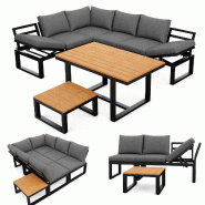 Merax ensemble de jardin modulaire 6 pièces, dossier réglable, canapé 2 en 1 et méridienne, avec table et table d’appoint, gris - gris multi-mat