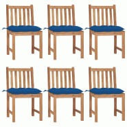 VidaXL Chaises De Jardin Lot De 6 Avec Coussins Bois De Teck Massif - bleu 3073140