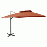 VidaXL Parasol de jardin en porte-à-faux avec double toit terre cuite Modèle Titan Signature - rouge textile 312382