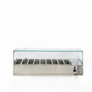 Vitrine réfrigérée avec verre. Capacité 9xGN1/4. Dimensions (LxPxH) 180x33x43,5 cm. ForCold by FIMAR Modèle G-VRX1800-330 - 222