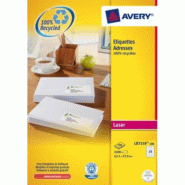 AVERY 2400 étiquettes recyclées Laser blanches, format 63,5 x 33,9 mm (100 feuilles A4 / cdt) - 5014702015885