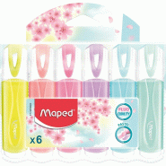 Maped Etui de 6 surligneurs Fluo'Peps Pastel, pointe biseau 1-5mm, couleurs assorties - 742558