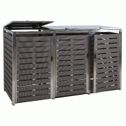 Mendler Habillage pour 3 poubelles HWC-K14, Box pour poubelles, 120x200x85cm WPC acier inoxydable 104kg ~ anthracite - gris métal 87690+87691+87692