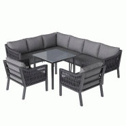 Merax ensemble repas de jardin, 8 personnes, tressage corde, gris - gris multi-matériau N634P0068G