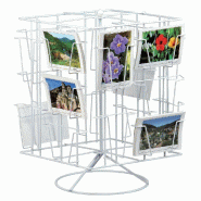 Présentoir comptoir de cartes postales 20 vues - socle diamètre 24cm - tournant - acier blanc