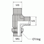 Té renversé orientable mâle BSP x mâle gaz cylindrique - BTMCYR0202 - Avec joint o'ring et bague anti-extrusion