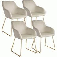 Tectake Lot 4 chaises de salle à manger aspect velours rembourré crème et or - 405931 - beige polyester 405931 Tectake Lot 4 chaises de salle à manger aspect velours rembourré crème et or - 405931 - beige polyester 405931