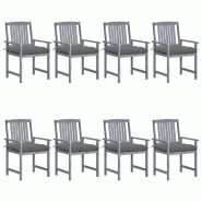 VidaXL Chaises De Jardin Et Coussins Lot De 8 Bois Acacia Solide Gris - gris 8720286508428