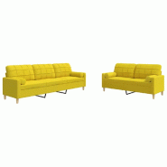 VidaXL Ensemble de canapés 2 pcs coussins décoratifs jaune clair tissu Modèle Talma - 3278340