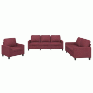 VidaXL Ensemble de canapés 3 pcs avec coussins Rouge bordeaux Tissu Modèle Oasis Prestige - 3201434