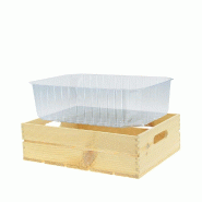 Cagette pin naturel rectangle avec fond plastique 60x40x12cm - par 5