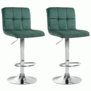 Décoshop26 - Lot de 2 tabourets de bar en velours vert avec coutures décoratives pied en trompette métal chromé 10_0004392 - 3000252079424 Décoshop26 - Lot de 2 tabourets de bar en velours vert avec coutures décoratives pied en trompette métal chromé 10_0004392 - 3000252079424