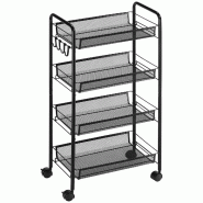 Helloshop26 - Chariot de rangement 45 x 26,5 x 84 cm paniers amovibles roulettes verrouillables compact design industriel en acier - noir métal 30002