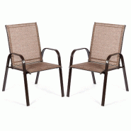 Helloshop26 - Lot de 2 chaises de patio jardin 56 x 72 x 90 cm avec accoudoirs incurvés design moderne en métal brun 20_0011296 - 3000226654114