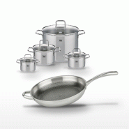 Lot de 4 Faitouts en inox Elo Relief Evolution avec Poêle 32cm - gris inox 3176239958140