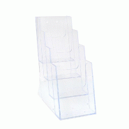 Porte-brochure de comptoir ou mural - 1/3 A4 - 4 compartiments - Transparent - Polystyrène injecté