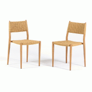 RATTATAN Set de 2 chaises en corde tressée, structure en métal effet bois, design élégant pour cuisine, salle à manger, bars et restaurants GABRI