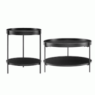 SalesFever Ensemble de 2 tables basses | rond | 2 étagères chacune | MDF avec placage en frêne | L 69/44 x P 69/44 x H 39/49 cm | Noir - noir 367070 SalesFever Ensemble de 2 tables basses | rond | 2 étagères chacune | MDF avec placage en frêne | L 69/44 x P 69/44 x H 39/49 cm | Noir - noir 367070