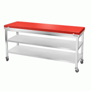 Table de travail en inox 1800x600 mm avec plaque de découpe rouge et 2 étagères sur roulettes PREMIUM - GOLDINOX - gris inox 3701770841134
