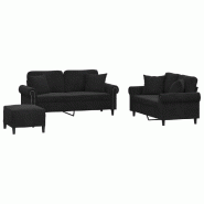 VidaXL Ensemble de canapés 3 pcs avec coussins noir velours Modèle Elmoneris - 3202245
