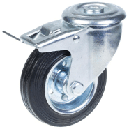 Roulette pivotante/frein de 100 mm en caoutchouc noir sur roue centrale en acier embouti Roulette pivotante/frein de 100 mm en caoutchouc noir sur roue centrale en acier embouti