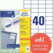 Avery Zweckform 8000 étiquettes multi-usages blanches, format 52,5 x 29,7 mm (200 feuilles A4 / cdt) - blanc 3651-200
