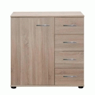 COMMODE BUFFET CARAMELLA 4 TIROIRS 1 PORTE CHÊNE