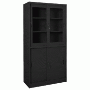 Helloshop26 - Armoire de bureau porte coulissante 90 x 40 x 180 cm avec 3 étagères réglables style moderne en acier anthracite 02_0046825 - verre 3