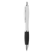 Stylo à bille en plastique - corps blanc, grip coloré, parties chromées brillantes - encre bleue Stylo à bille en plastique - corps blanc, grip coloré, parties chromées brillantes - encre bleue