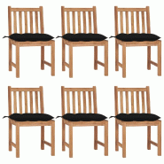 VidaXL Chaises De Jardin Lot De 6 Avec Coussins Bois De Teck Massif - noir 3073137