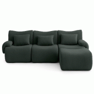 Canapé d'angle modulaire MILYSOFA SOFATIME 3 places avec méridienne tissu fine bouclette Vert foret - MS-TIME-4-GF