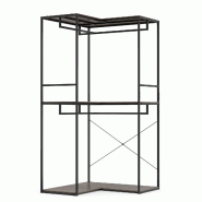 COSTWAY portemanteau d'angle en forme L avec 3 tablettes et 4 tringles à vêtements, étagère de rangement d'angle, 100 x 100 x 200 cm - gris métal