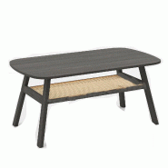 COSTWAY Table basse en bois, table de séjour avec étagère en rattan, table latérale, 2 niveaux, table basse rustique - gris Bois massif TH32921PW