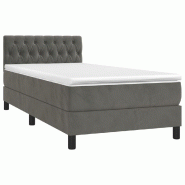 Décoshop26 - Cadre de lit LED avec sommier tête de lit matelas 90x200cm tissu velours gris foncé TDL0208250 - gris 3001278588006_0